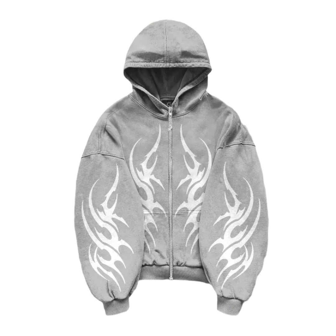 GREY FLAMED ZIP UP
