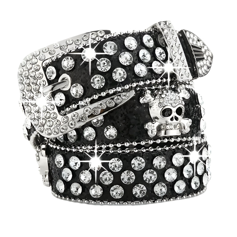 BLACK RHINESTONE SKULL BELT