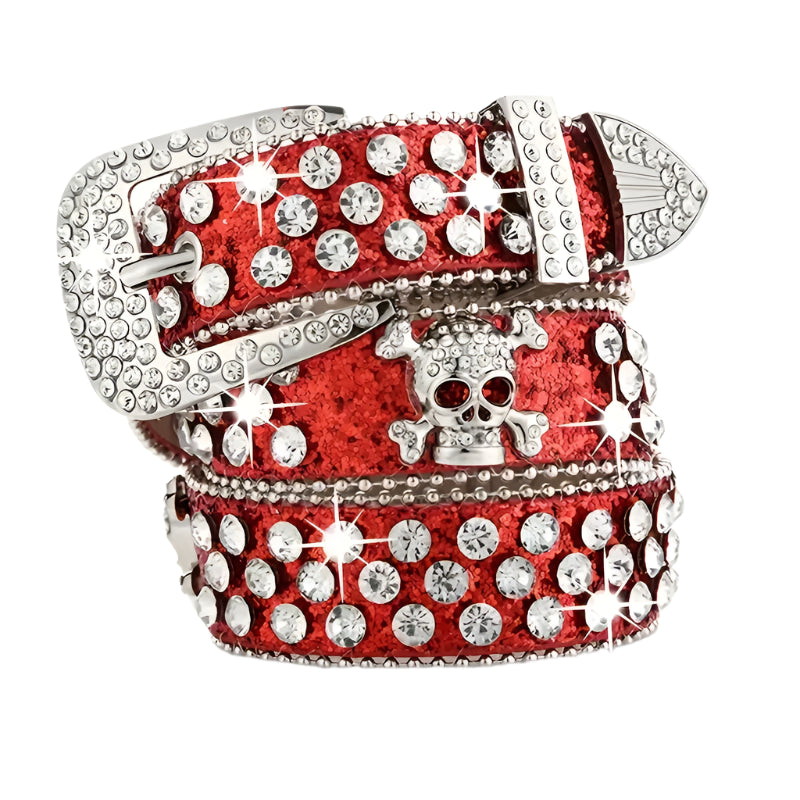 RED RHINESTONE SKULL BELT