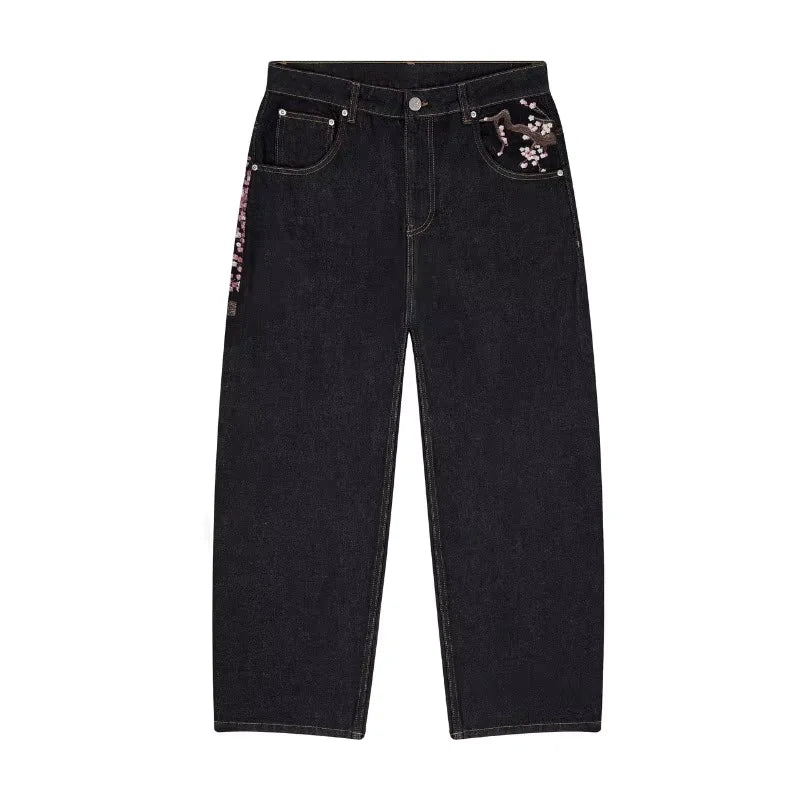 PLUM BLOSSOM EMBROIDERY DENIM